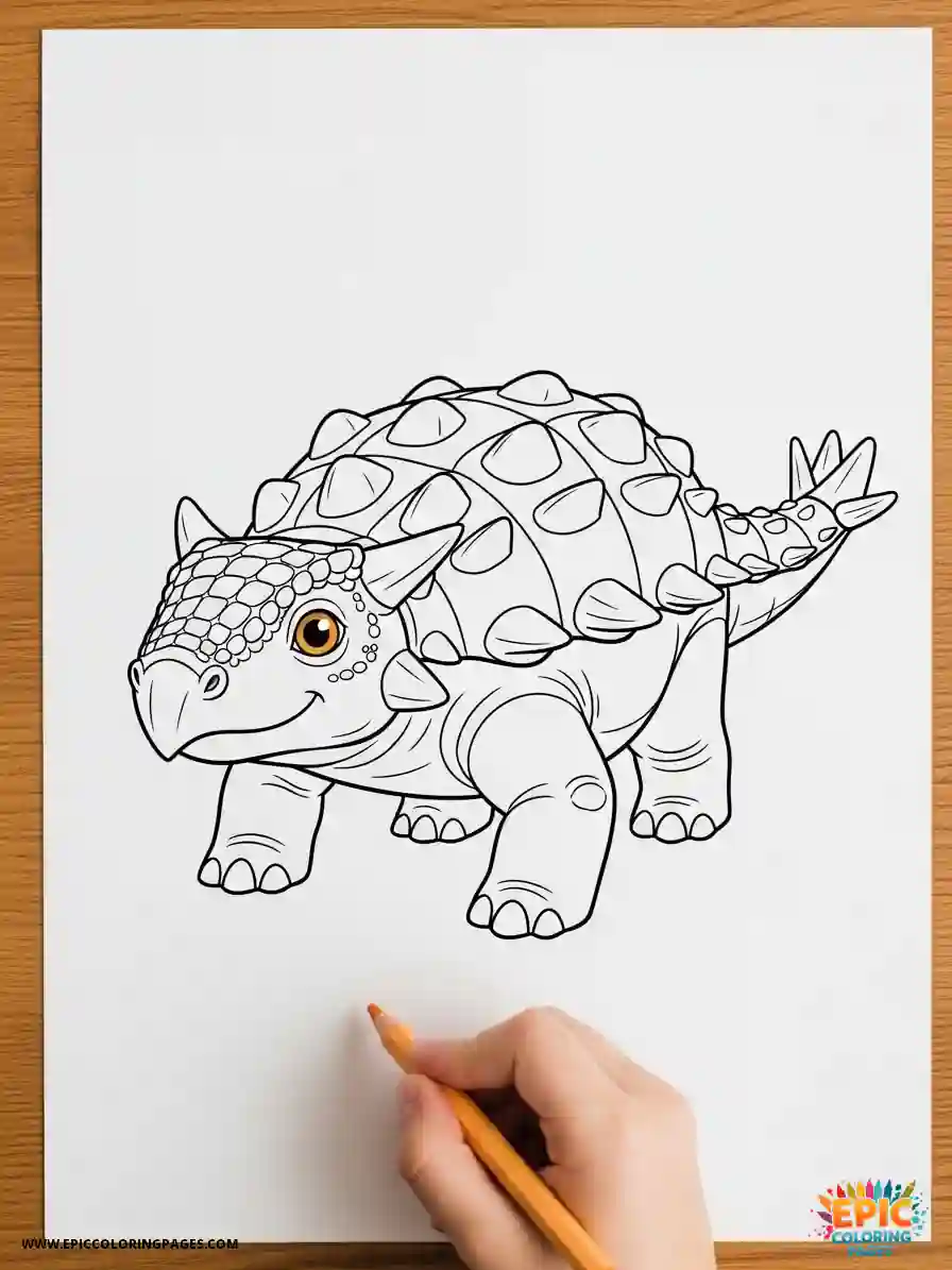 Ankylosaurus dinossaur coloring Page featuring an armored dino design with thick lines