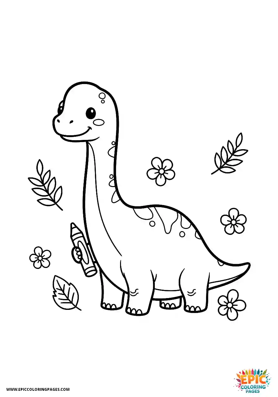 Brachiosaurus artistic brachiosaurus gripping a drawing tool in chibi style