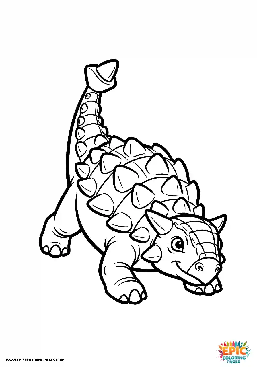 Ankylosaurus Awkward Cartoon Style Ankylosaurus Dinosaur Caught In A Silly Pose with thick lines