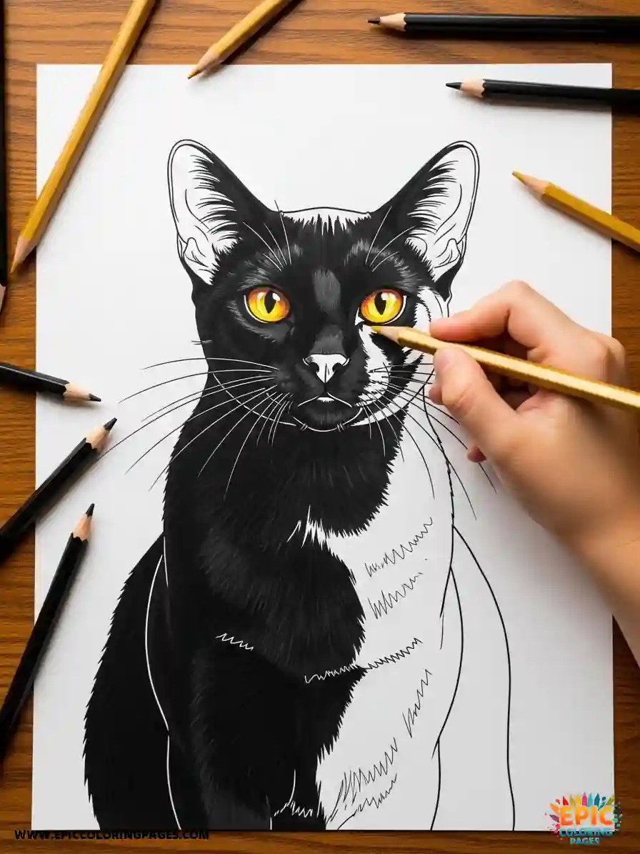 Bombay Cat coloring Page with thick lines, featuring a bold and simple cat illustration made for easy coloring