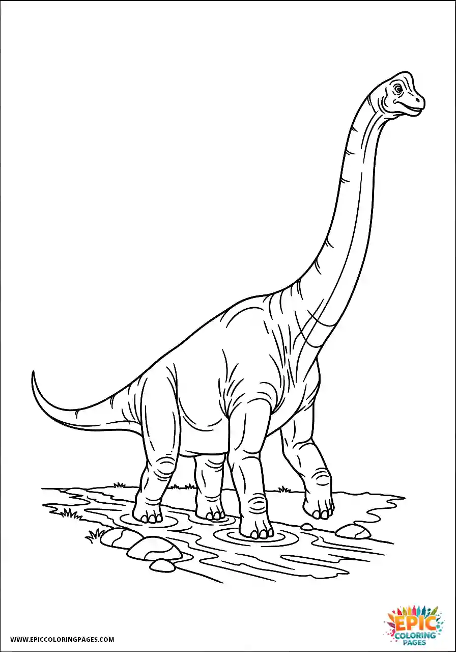 Brachiosaurus brachiosaurus crossing a tiny brook