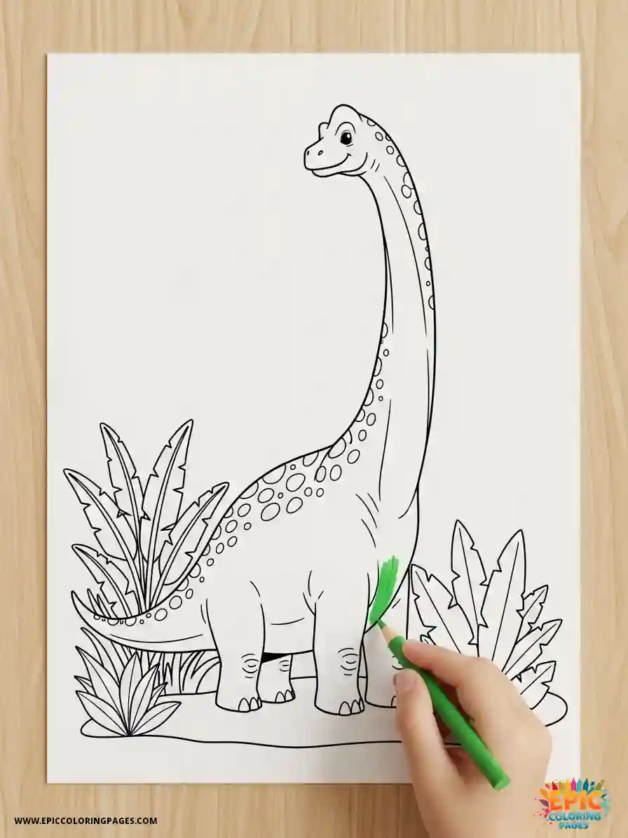 brachiosaurus dinosaur coloring Page with Thick lines designed for easy coloring and clear outlines