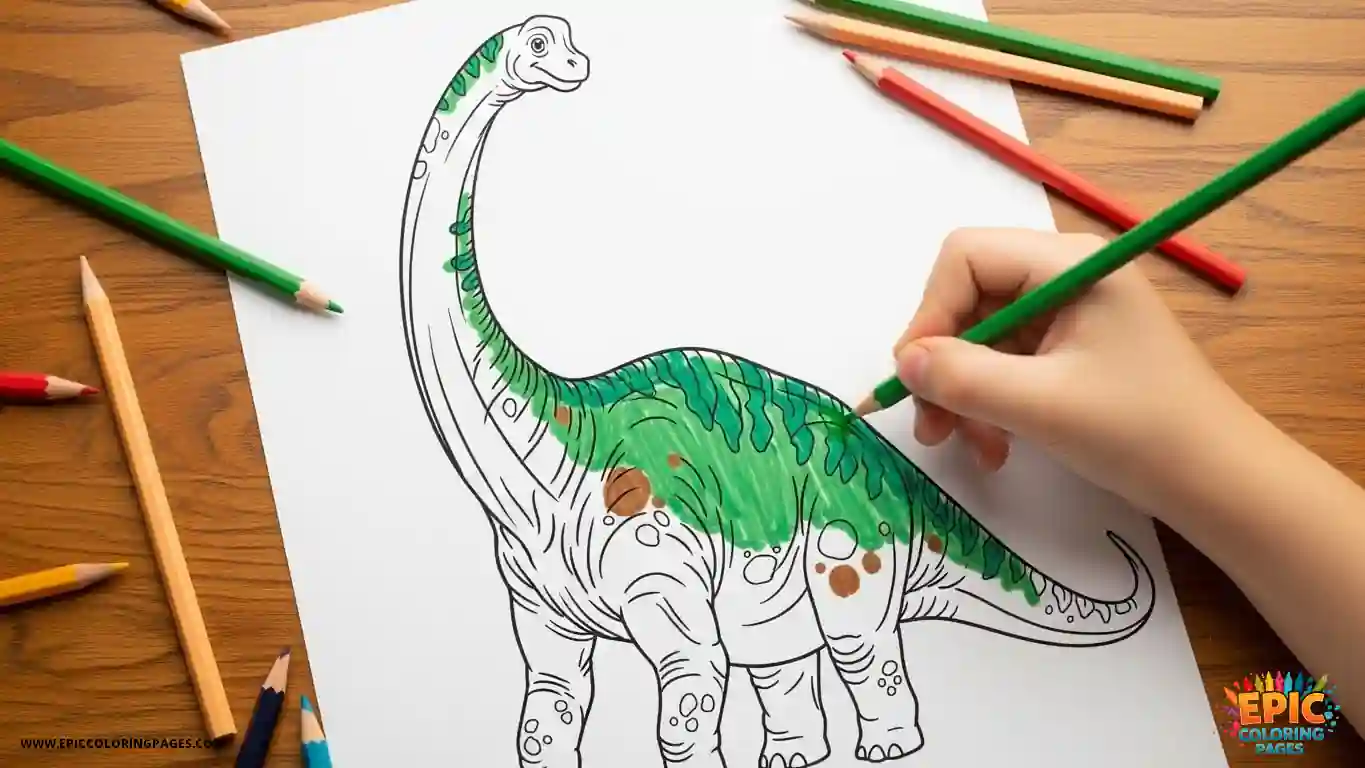 Brachiosaurus dinosaur coloring sheets with bold outlines designed for easy coloring by kids