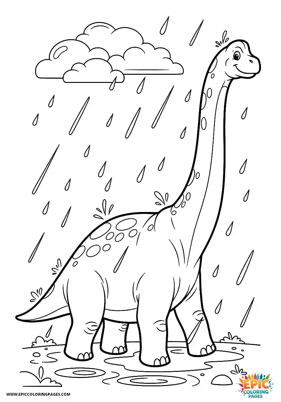 Brachiosaurus brachiosaurus enduring a rainy day