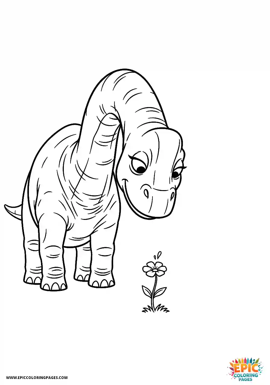 Brachiosaurus brachiosaurus looking down at a tiny flower