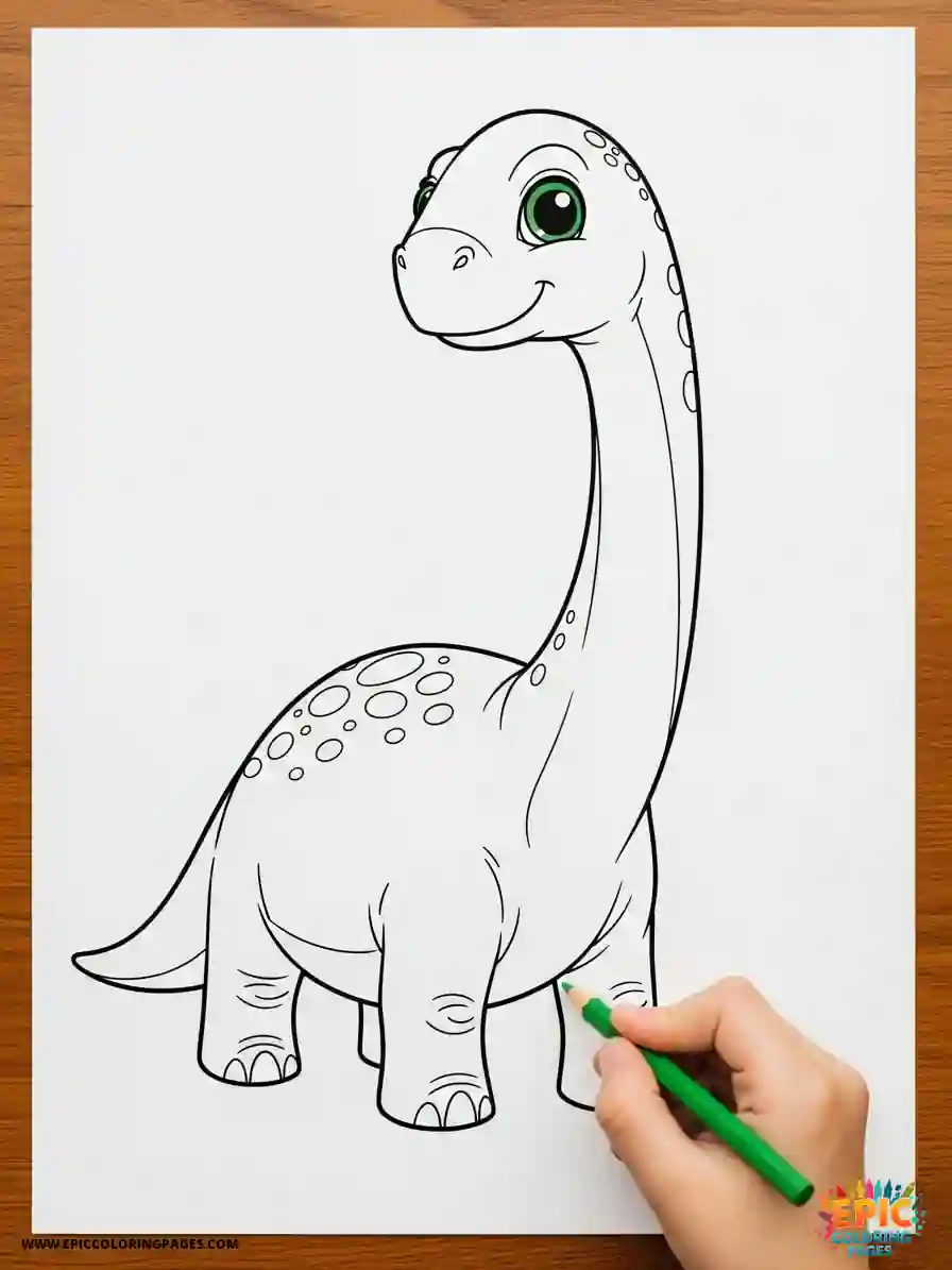 Brontosaurus Dinosaur coloring Page featuring a long-necked dino design with thick lines