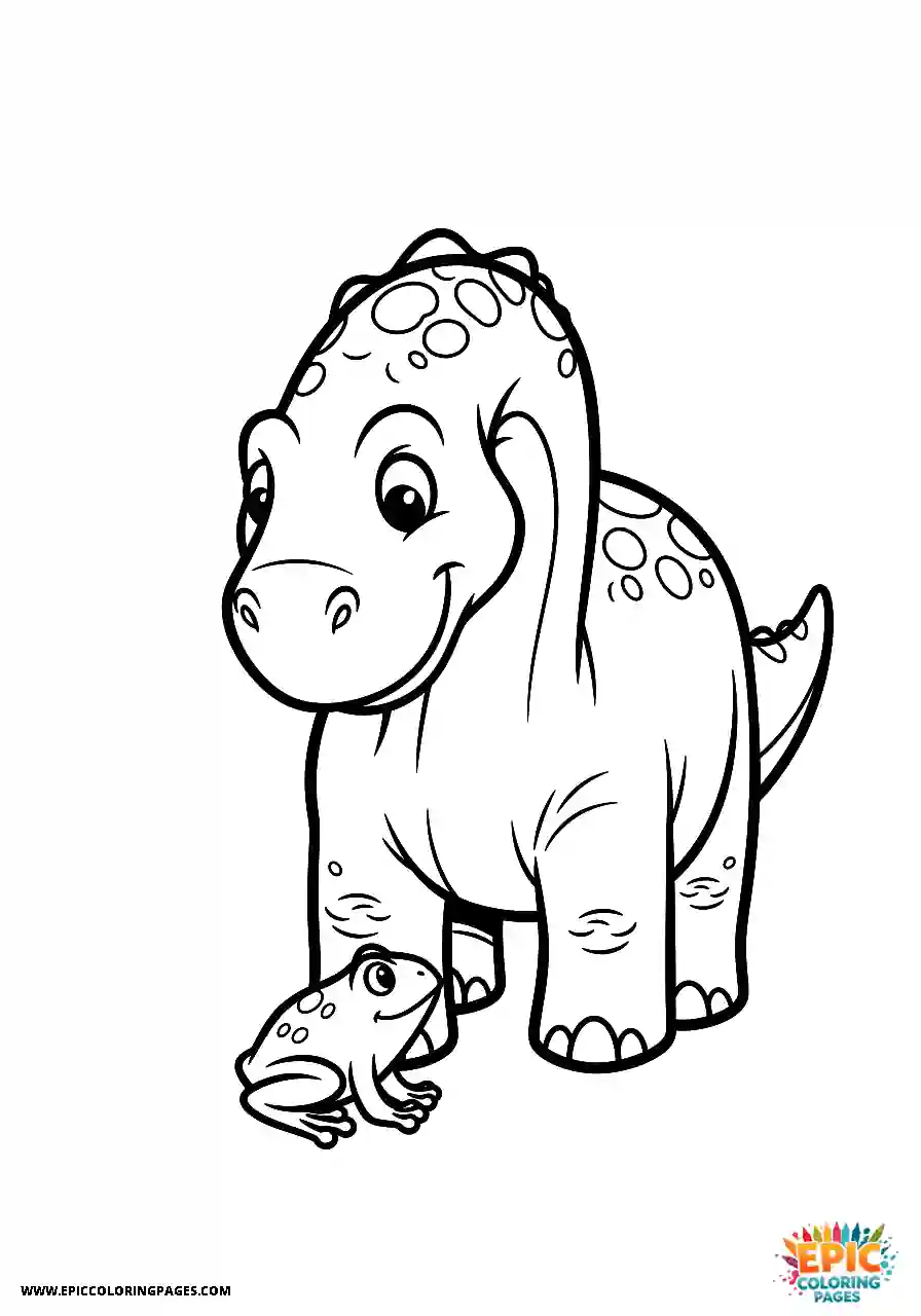 Brontosaurus Brontosaurus feeling curious about a frog