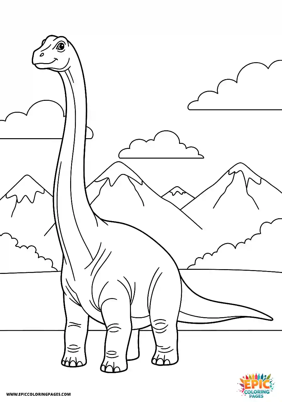 Brontosaurus Brontosaurus standing before a mountain range