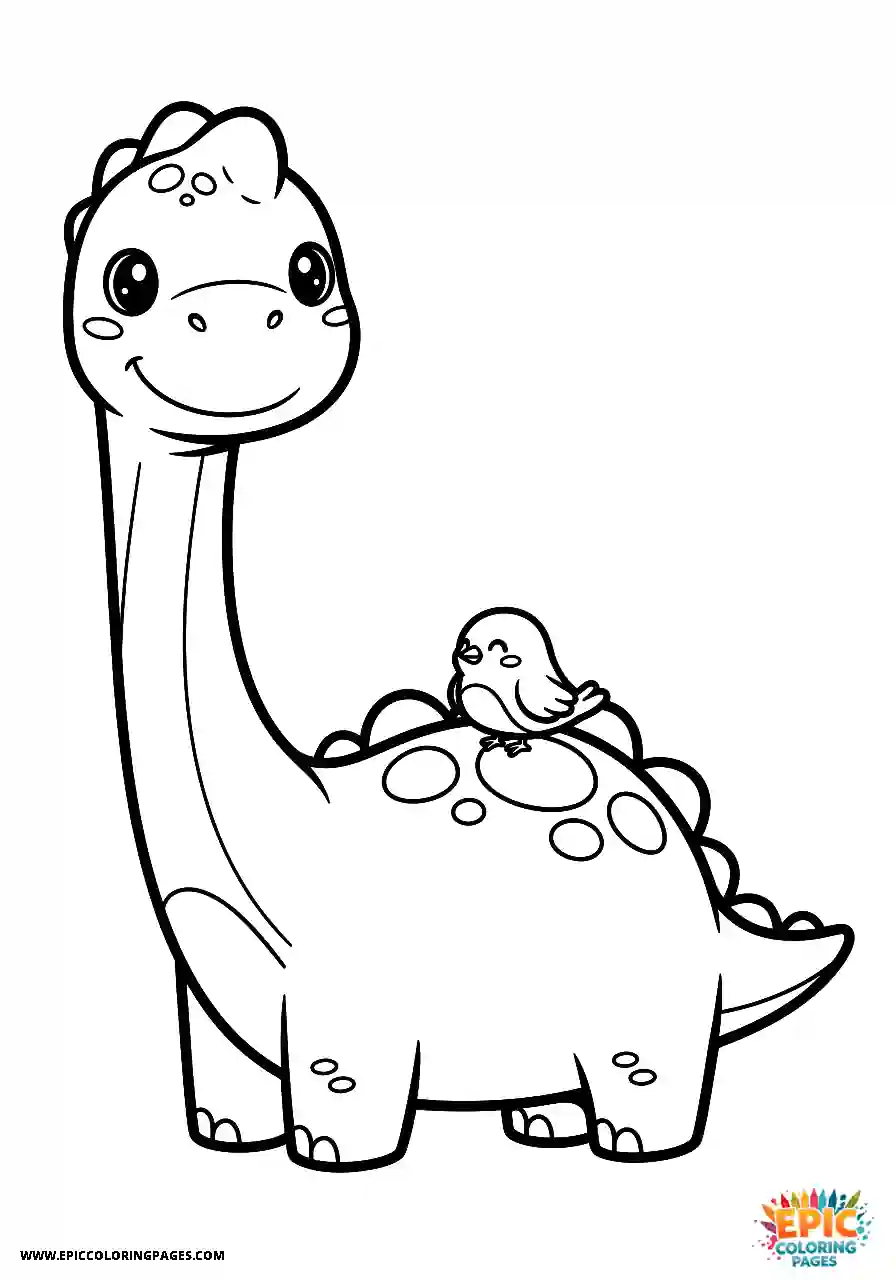 Brontosaurus Brontosaurus with a tiny bird perched on its back