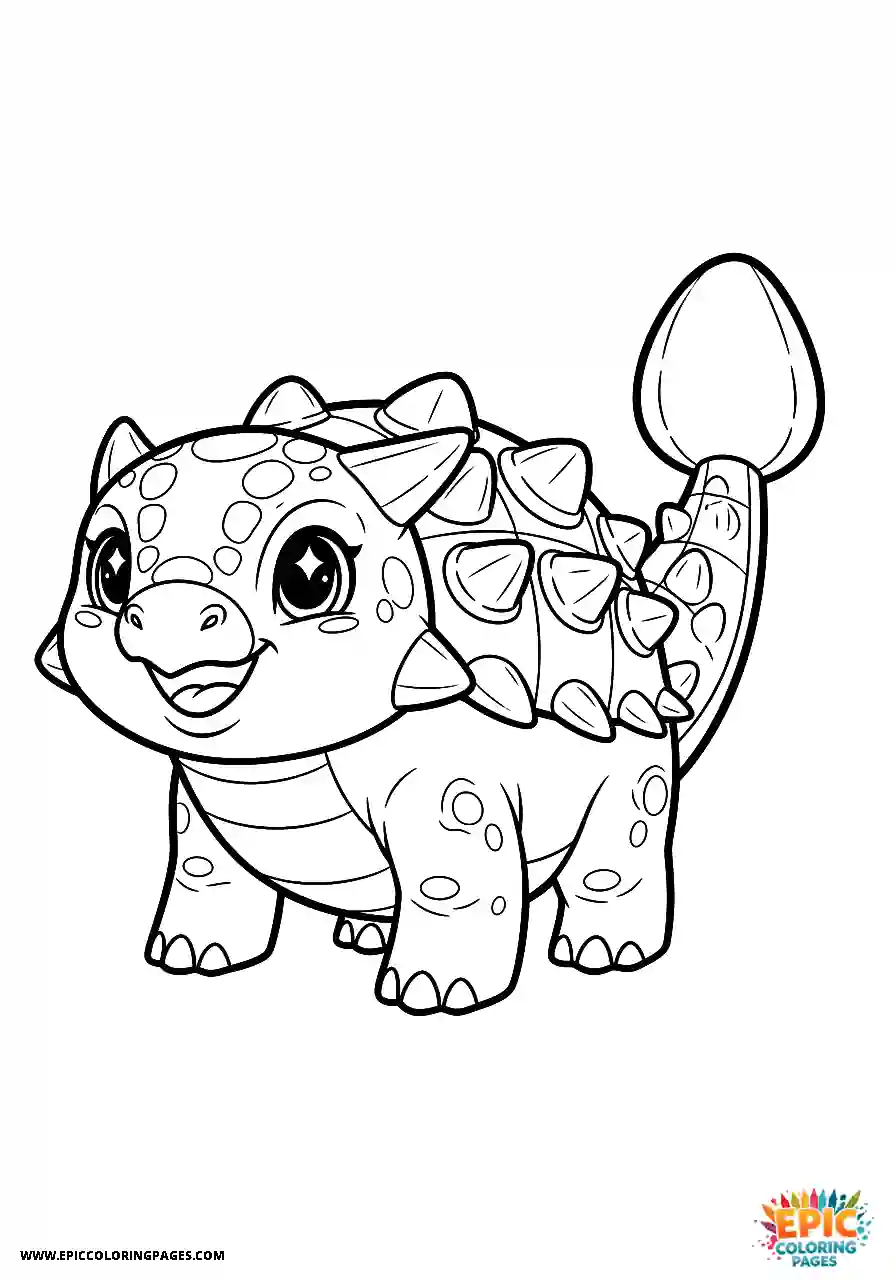 Ankylosaurus Bubbly Chibi Style Ankylosaurus Dinosaur Showing Personality with bold outlines