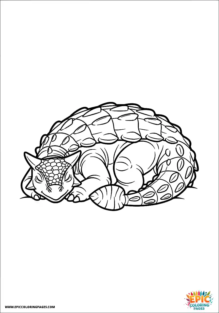 Ankylosaurus Calm Cartoon Style Ankylosaurus Dinosaur Sleeping Peacefully with thick lines