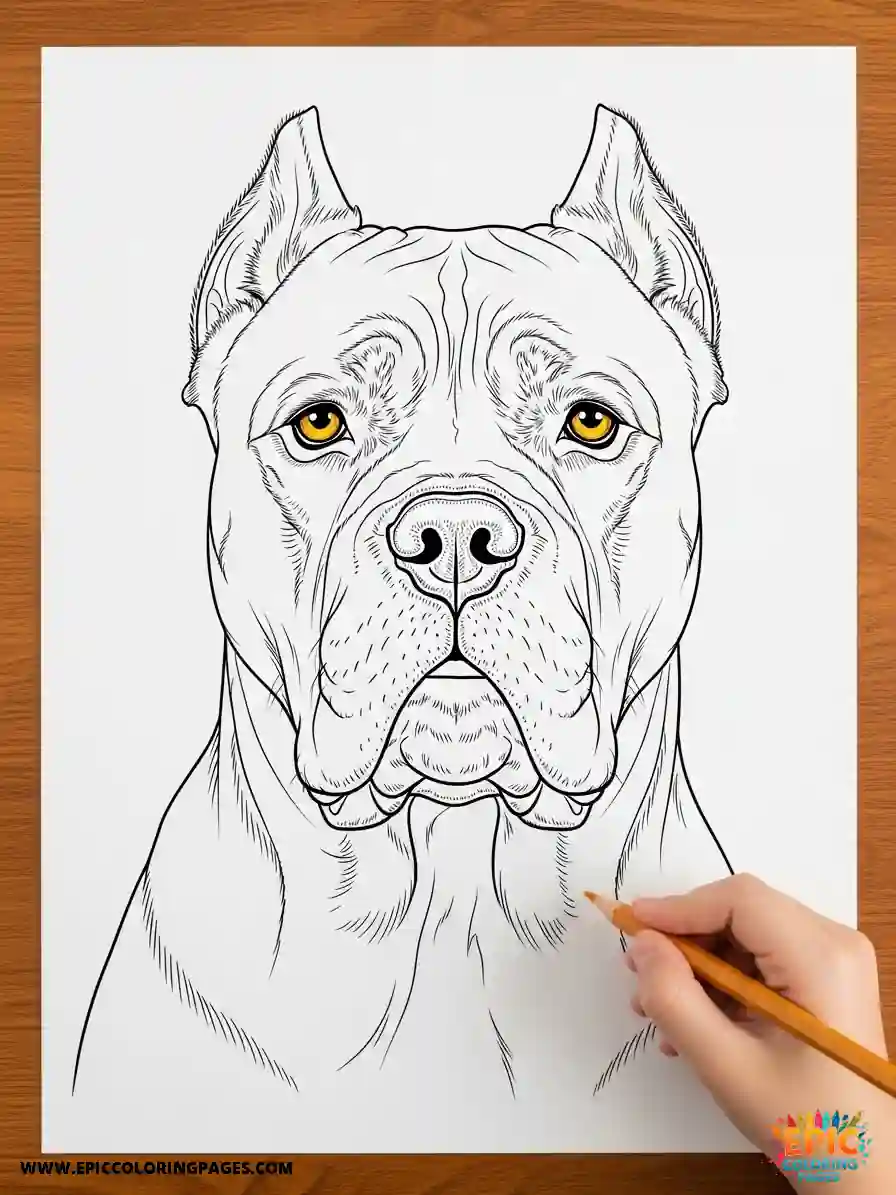 Cane Corso coloring page with thick lines showing the powerful Italian mastiff breed ready to color