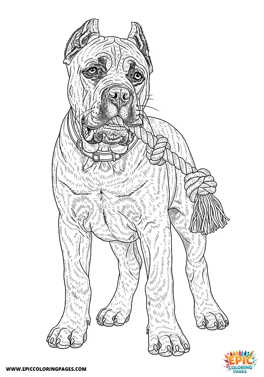Cane Corso Dog Realistic Puppy Chewing A Rope For Adults Realistic Cane Corso dog puppy coloring page chewing a rope for adults