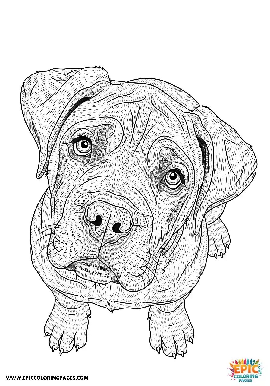 Cane Corso Dog Realistic Puppy Headshot With A Focused Look For Adults Realistic Cane Corso dog puppy coloring sheet headshot with a focused look for adults