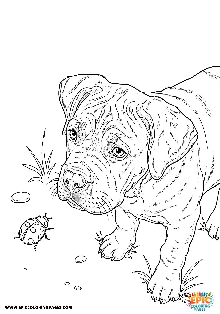 Cane Corso Dog Realistic Puppy Investigating A Ladybug For Adults Realistic Cane Corso dog puppy coloring page investigating a ladybug for adults