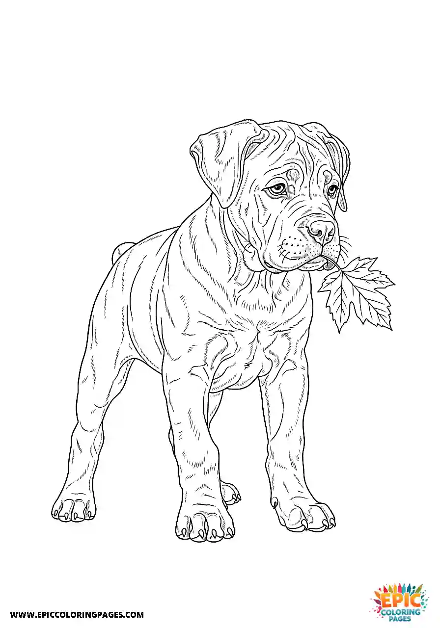 Cane Corso Dog Realistic Puppy Playing With A Fallen Leaf For Adults Cane Corso dog realistic puppy playing with a fallen leaf for adults