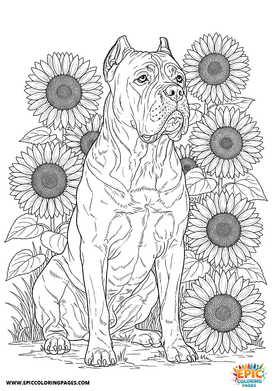Cane Corso Dog Realistic Sitting In A Field Of Sunflowers For Adults Cane Corso dog realistic sitting in a field of sunflowers for adults