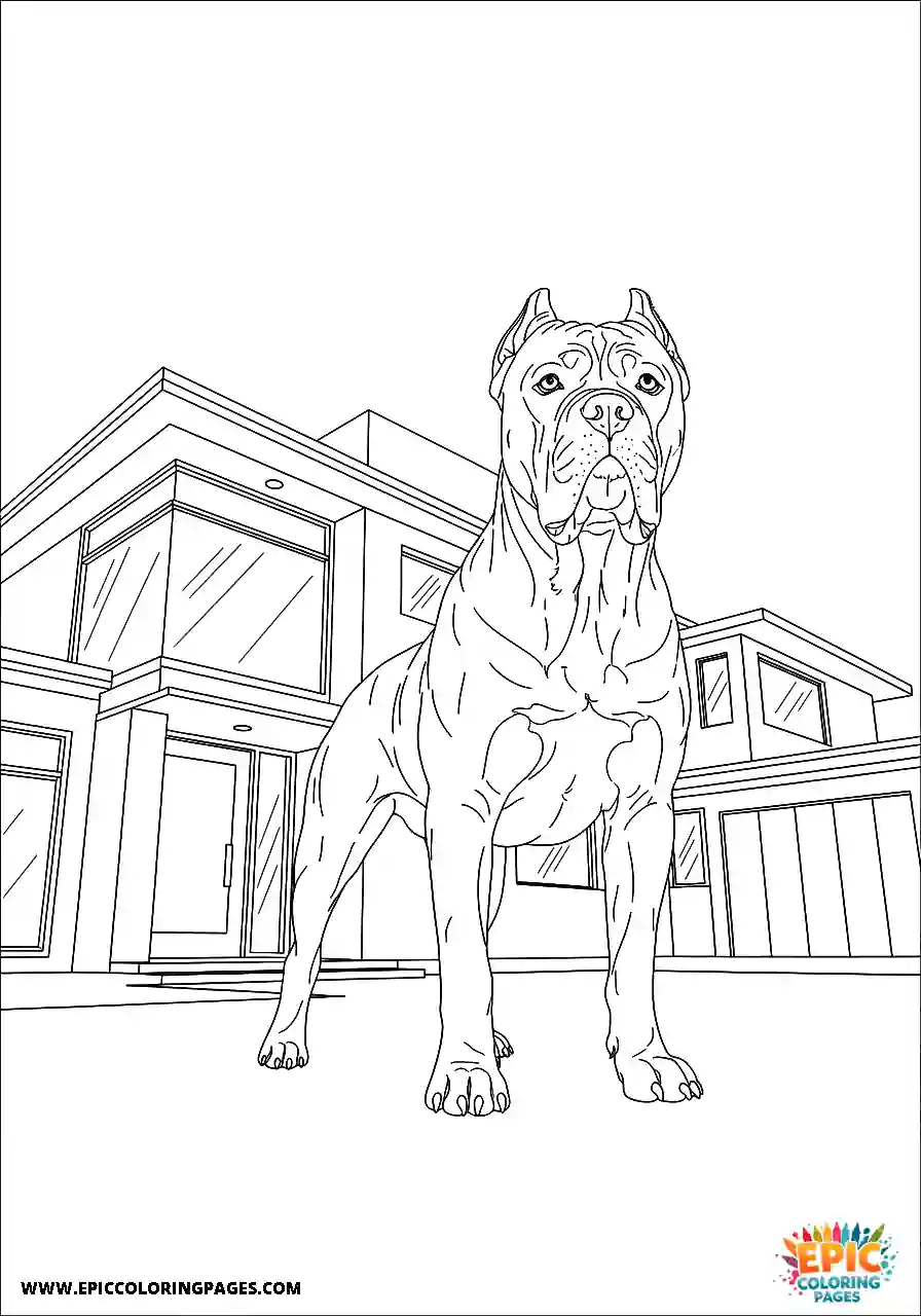 Cane Corso Dog Realistic Standing Guard Near A Modern Home For Adults Cane Corso dog realistic standing guard near a modern home for adults