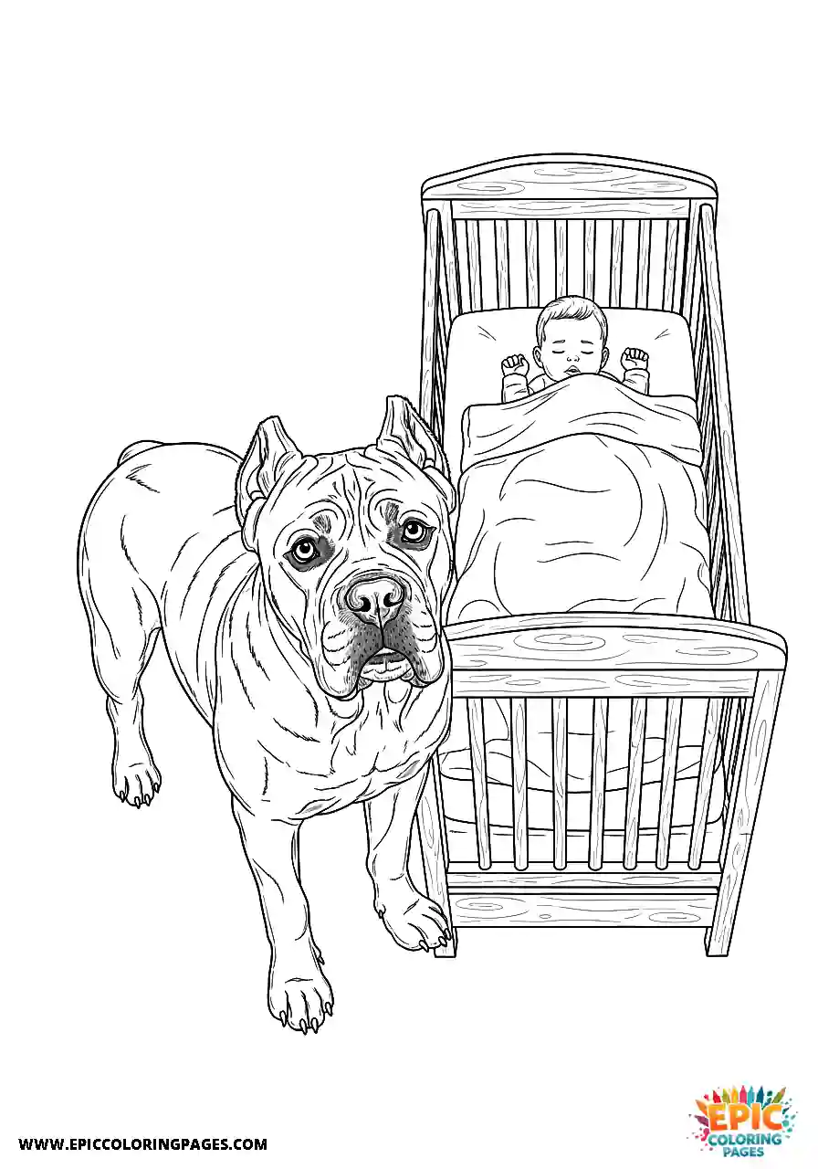Cane Corso Dog Realistic Standing Next To A Crib For Adults Cane Corso dog realistic standing next to a crib for adults