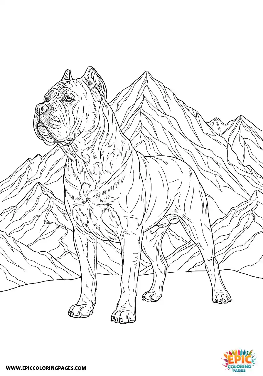Cane Corso Dog Realistic Standing Tall Near Mountains For Adults Cane Corso dog realistic standing tall near mountains for adults