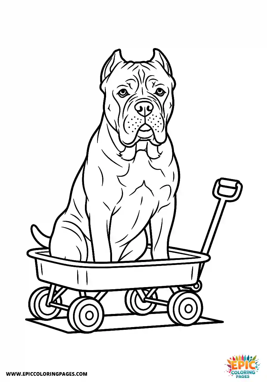 Cane Corso Dog Riding Inside A Small Wagon Cartoon Style Cane Corso dog riding inside a small wagon cartoon style cute