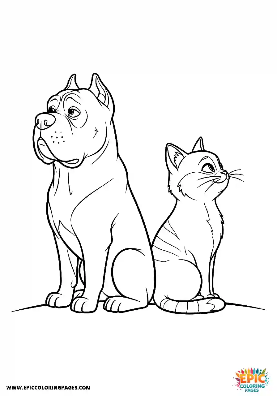 Cane Corso Dog Sitting Back To Back With A Cat Simple Cane Corso dog sitting back to back with a cat simple