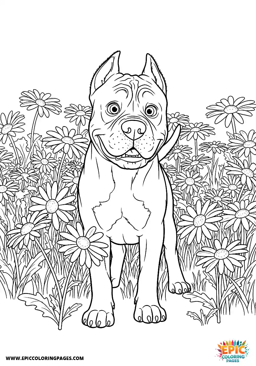Cane Corso Dog Sitting In A Field Of Flowers Cane Corso dog coloring page sitting in a field of flowers for kids
