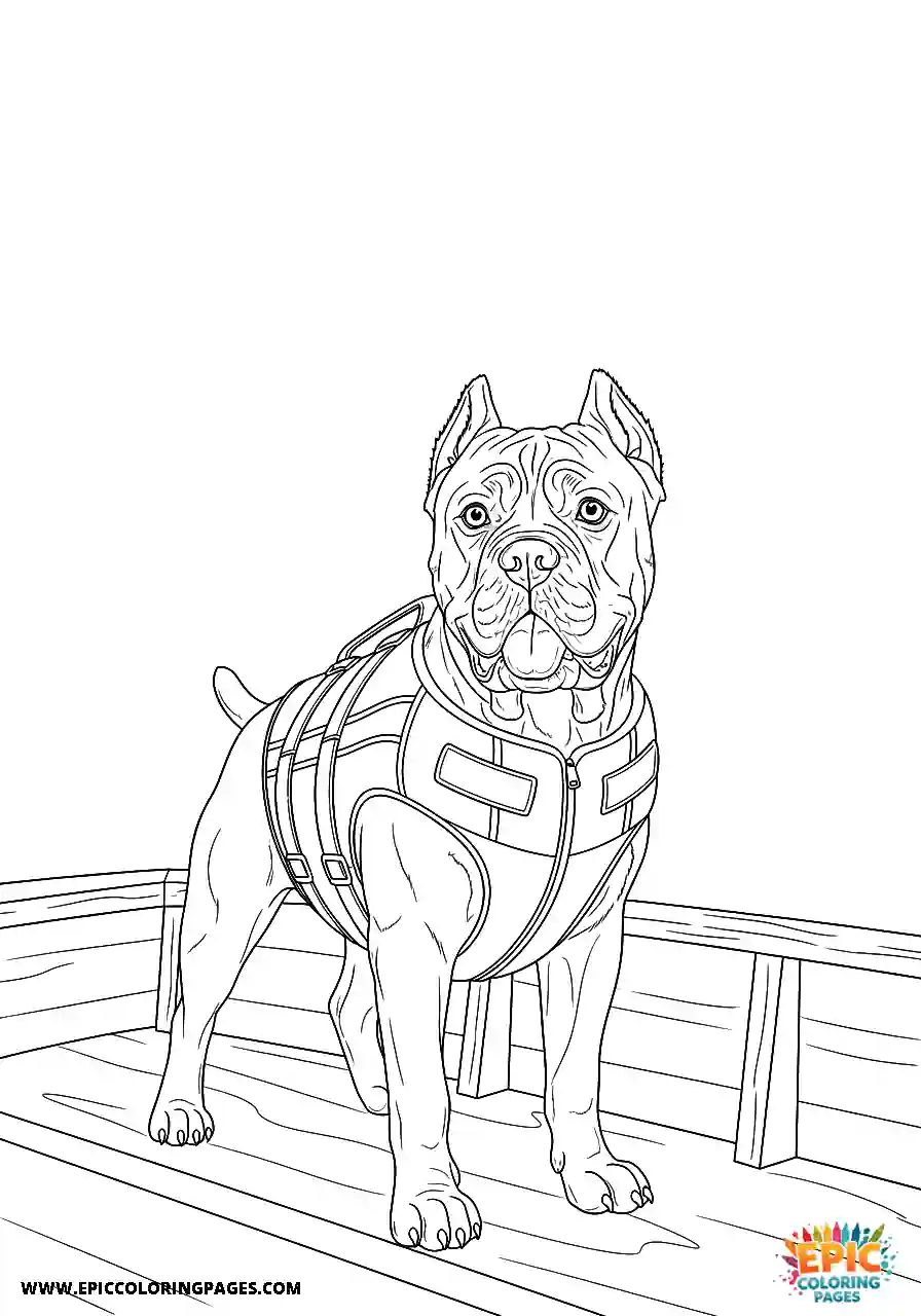 Cane Corso Dog Standing On A Boat Wearing A Life Jacket Cartoon Style Cane Corso dog standing on a boat wearing a life jacket cartoon style easy