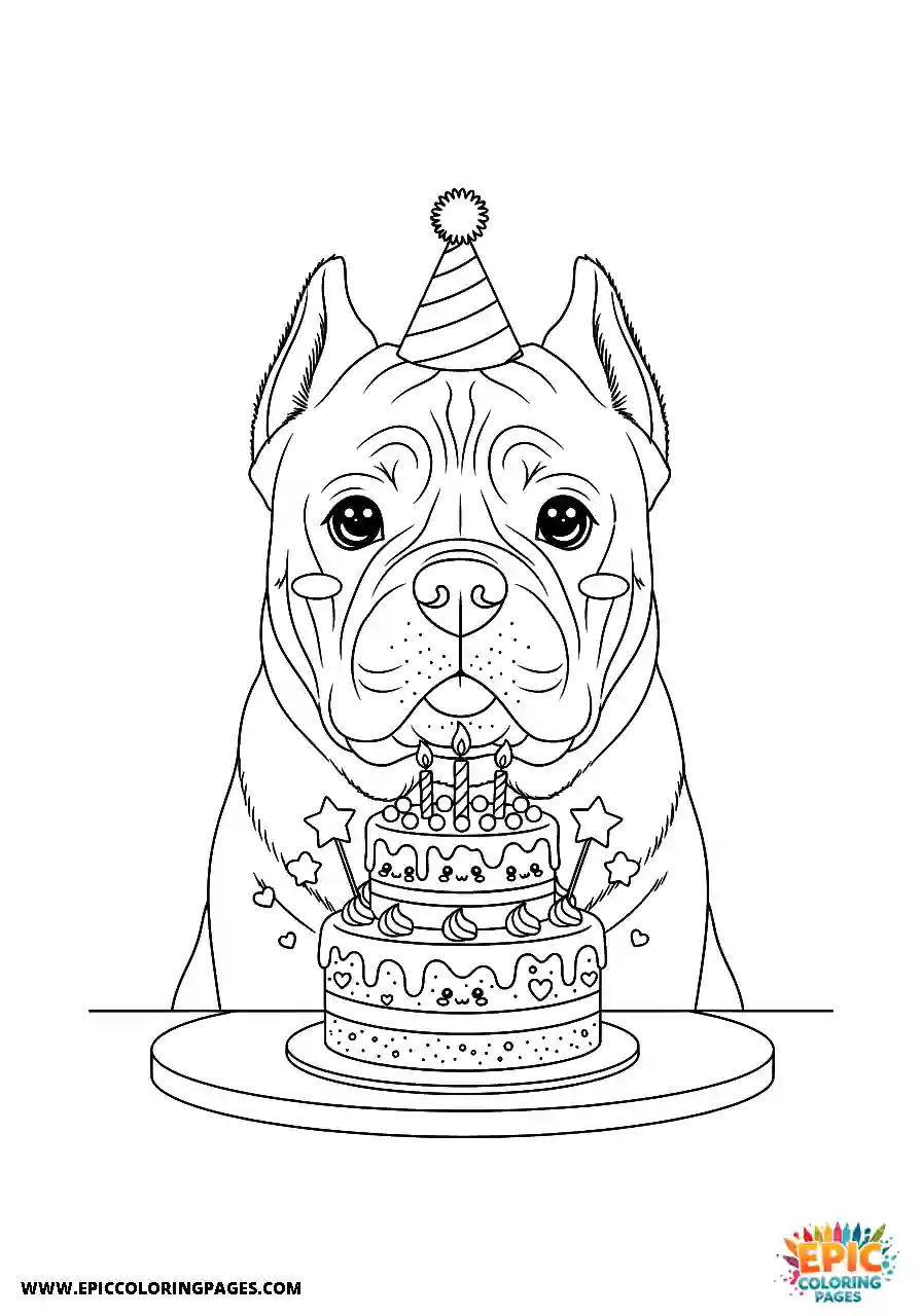 Cane Corso Dog Staring Excitedly At A Birthday Cake Kawaii Style Cane Corso dog staring excitedly at a birthday cake kawaii style for kids