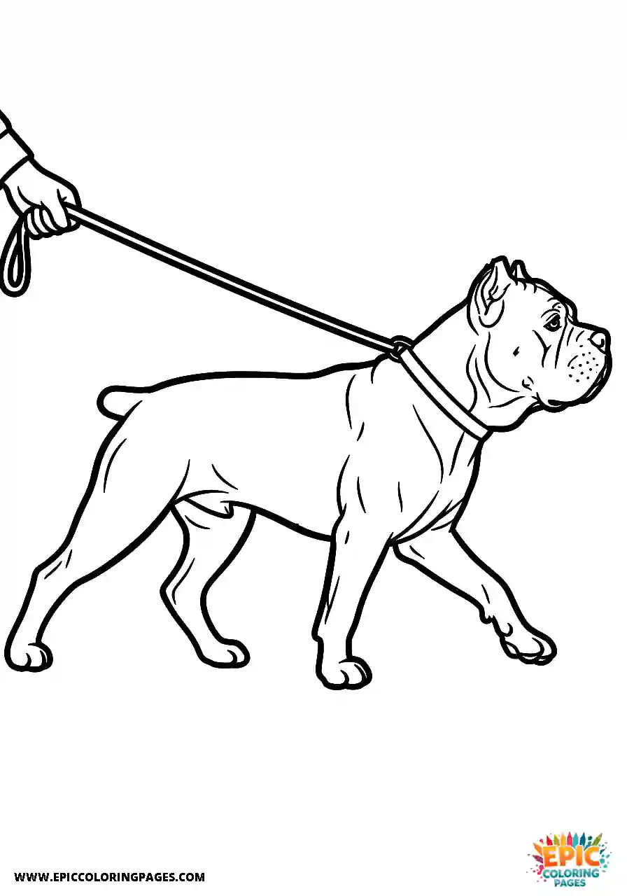 Cane Corso Dog Strolling While Attached To A Leash Cartoon Style Cane Corso dog coloring page strolling while attached to a leash in cartoon style