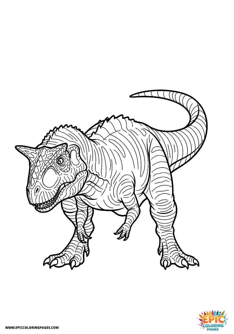 Carnotaurus dinosaur adopting a defensive posture coloring page bold line