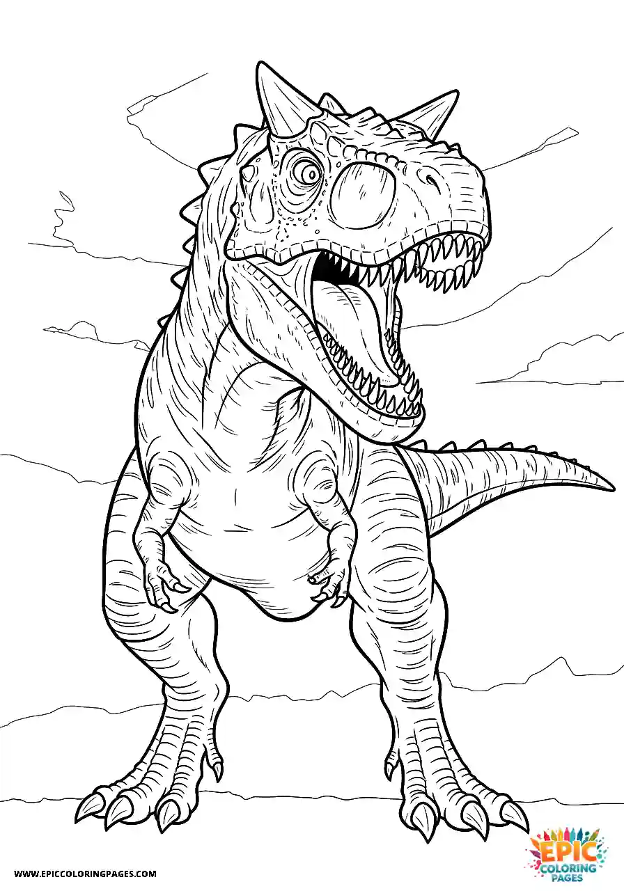 Carnotaurus dinosaur baring its fangs with thick outlines free printable for kids