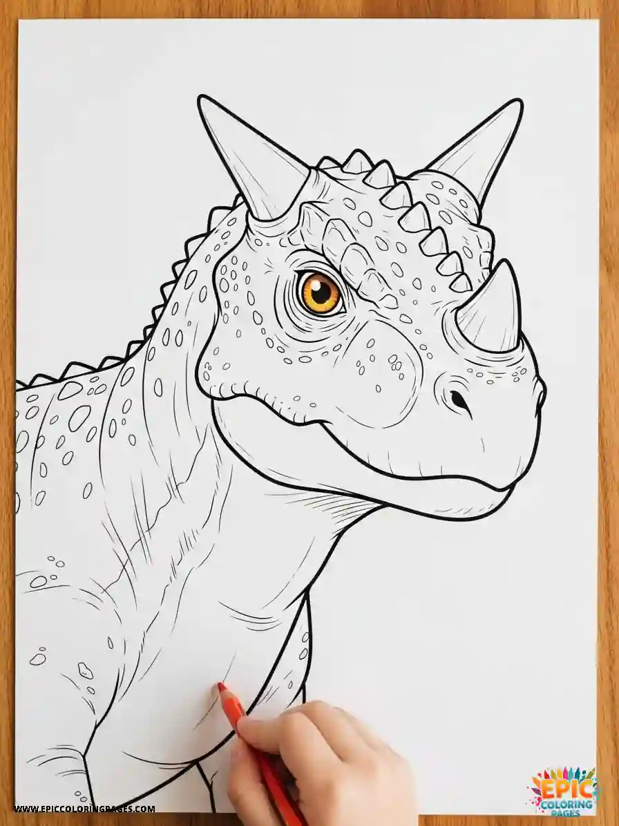 Carnotaurus Dinosaur coloring Page featuring a horned dino design with thick lines