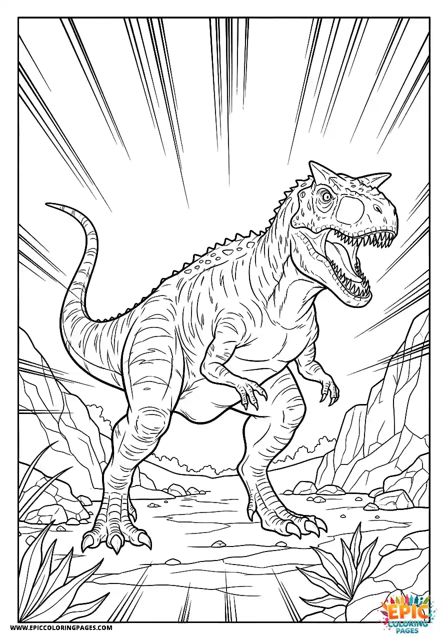 Carnotaurus dinosaur powering up for a strong attack free printable for kids