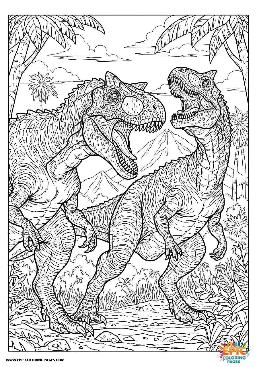 Carnotaurus dinosaur roaring aggressively at a rival free printable thick lines