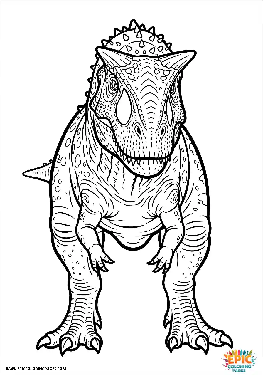 Carnotaurus dinosaur standing in a relaxed posture coloring page cute