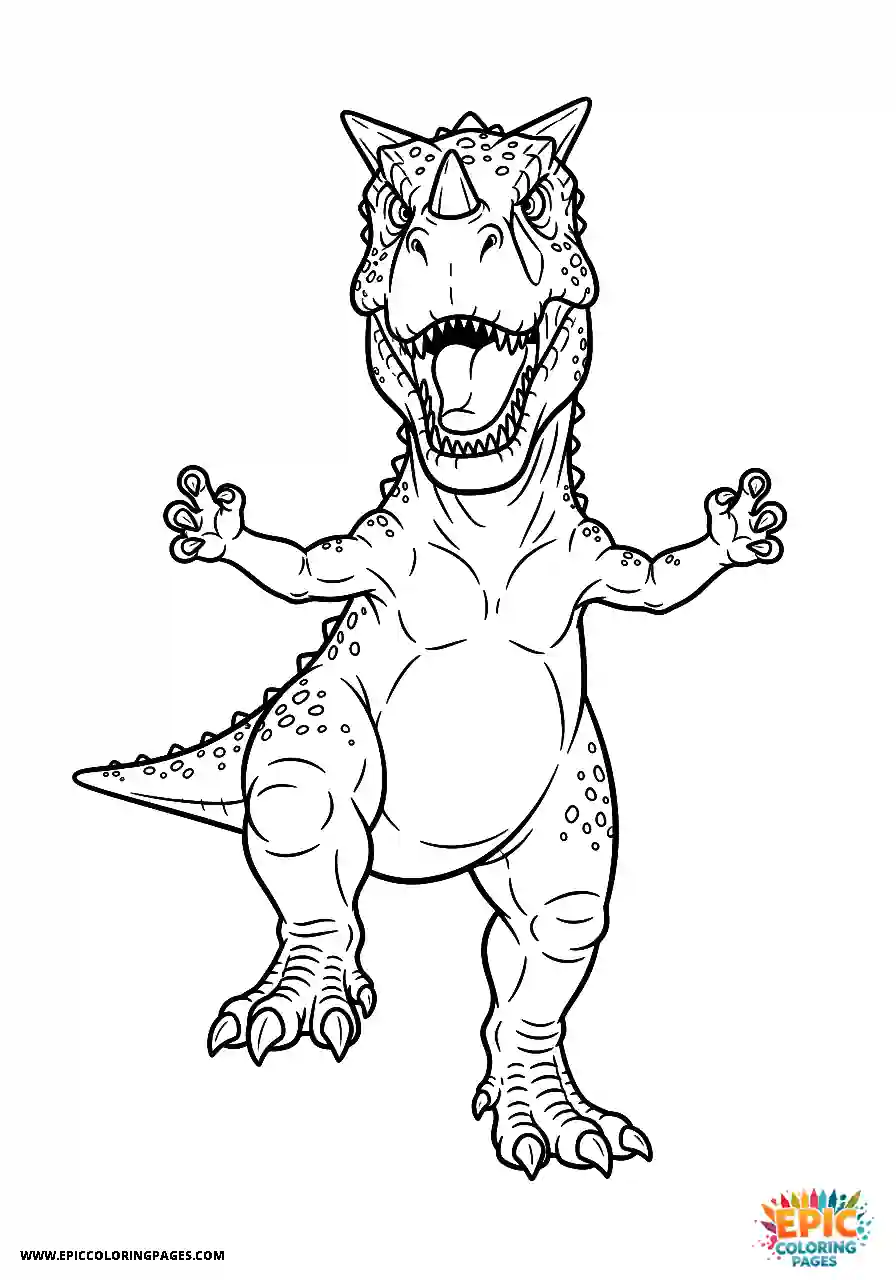 Carnotaurus dinosaur striking a triumphant pose free printable for kids
