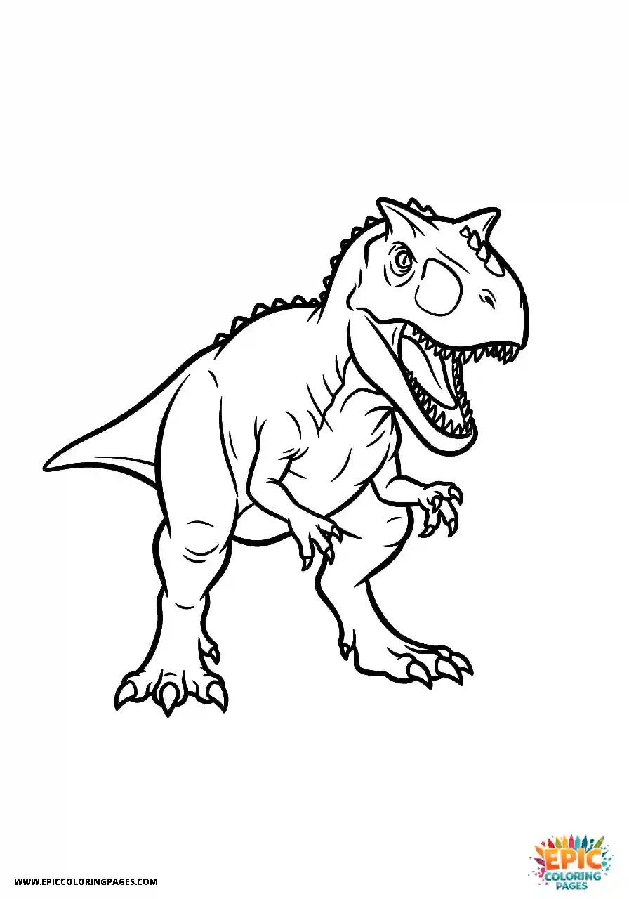 Cartoon style carnotaurus dinosaur readying to strike with thick lines free printable