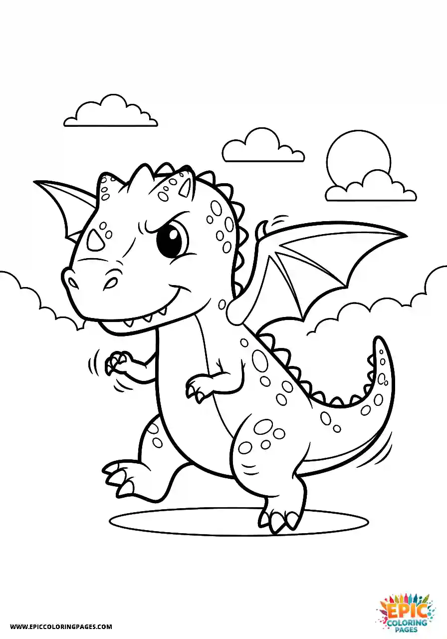 Cartoon style carnotaurus dinosaur trying to fly coloring page cute