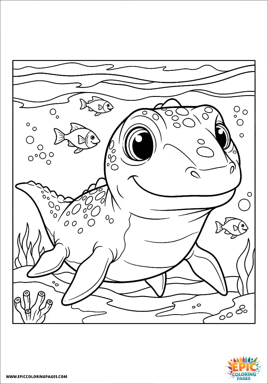 Mosasaurus cartoon style cute mosasaurus with a fisheye effect