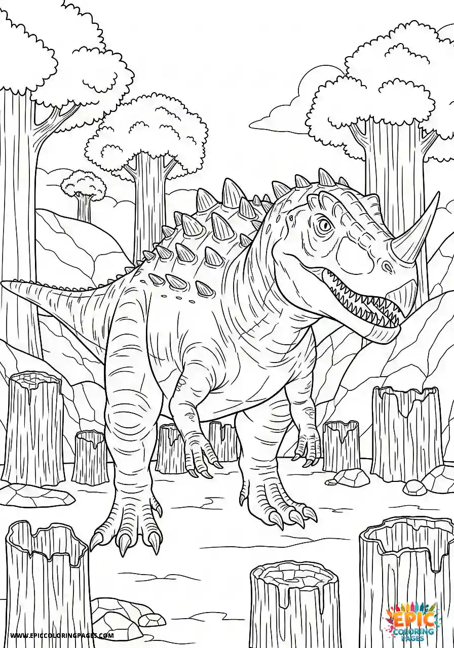 Ceratosaurus ceratosaurus anime style standing in a stone forest