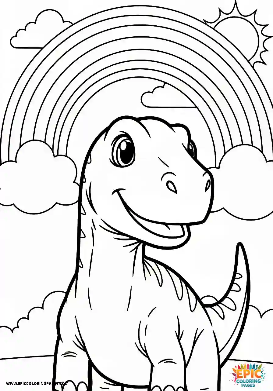 Ceratosaurus ceratosaurus anime style standing under a rainbow