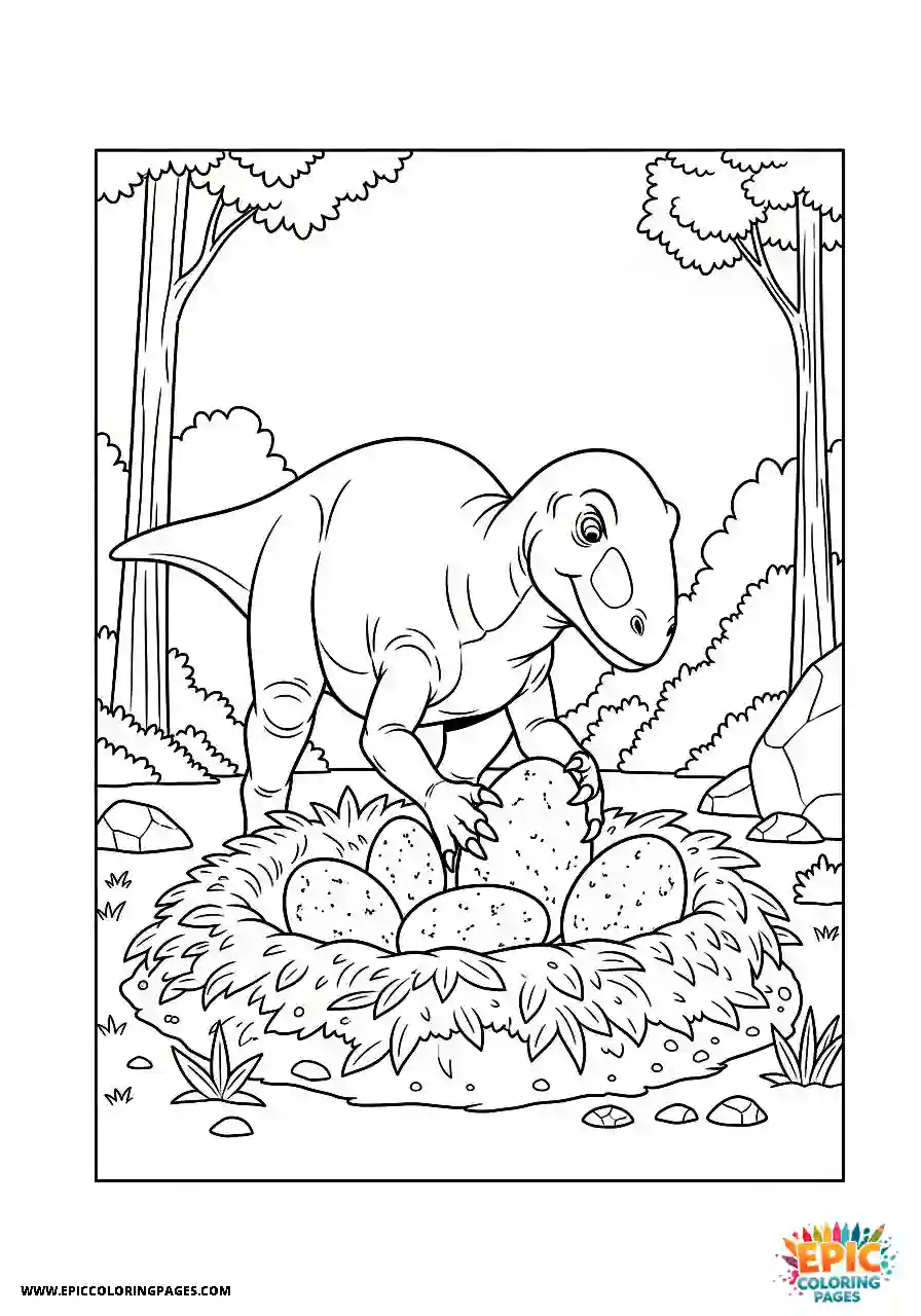 Ceratosaurus ceratosaurus cartoon style building a nest