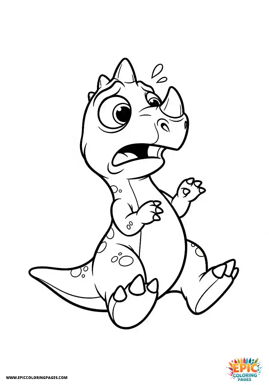 Ceratosaurus ceratosaurus cartoon style easy cute scared of a noise