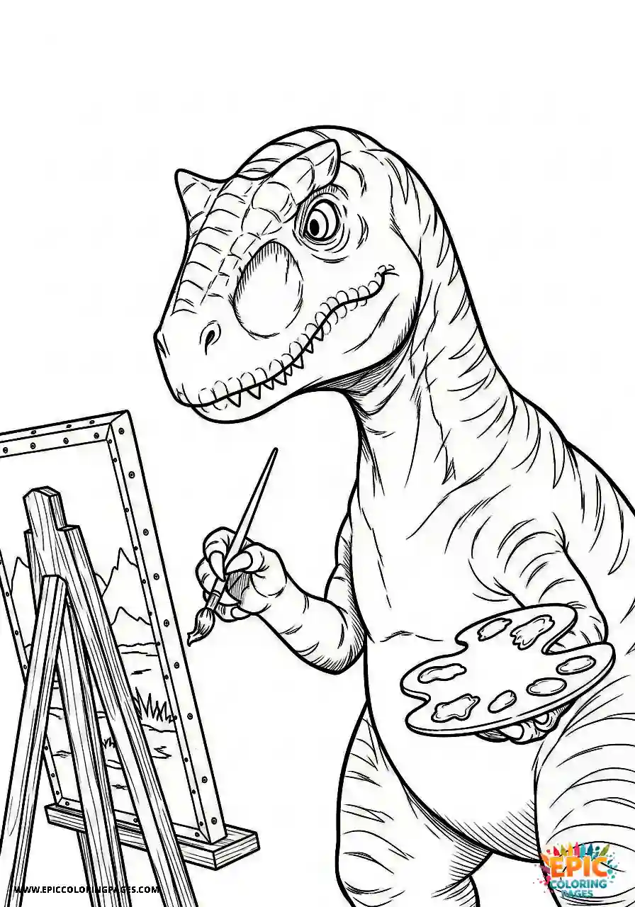 Ceratosaurus ceratosaurus manga style holding a paintbrush