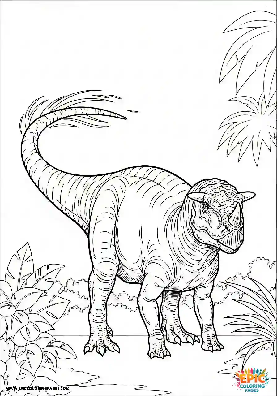 Ceratosaurus ceratosaurus manga style with its tail swishing