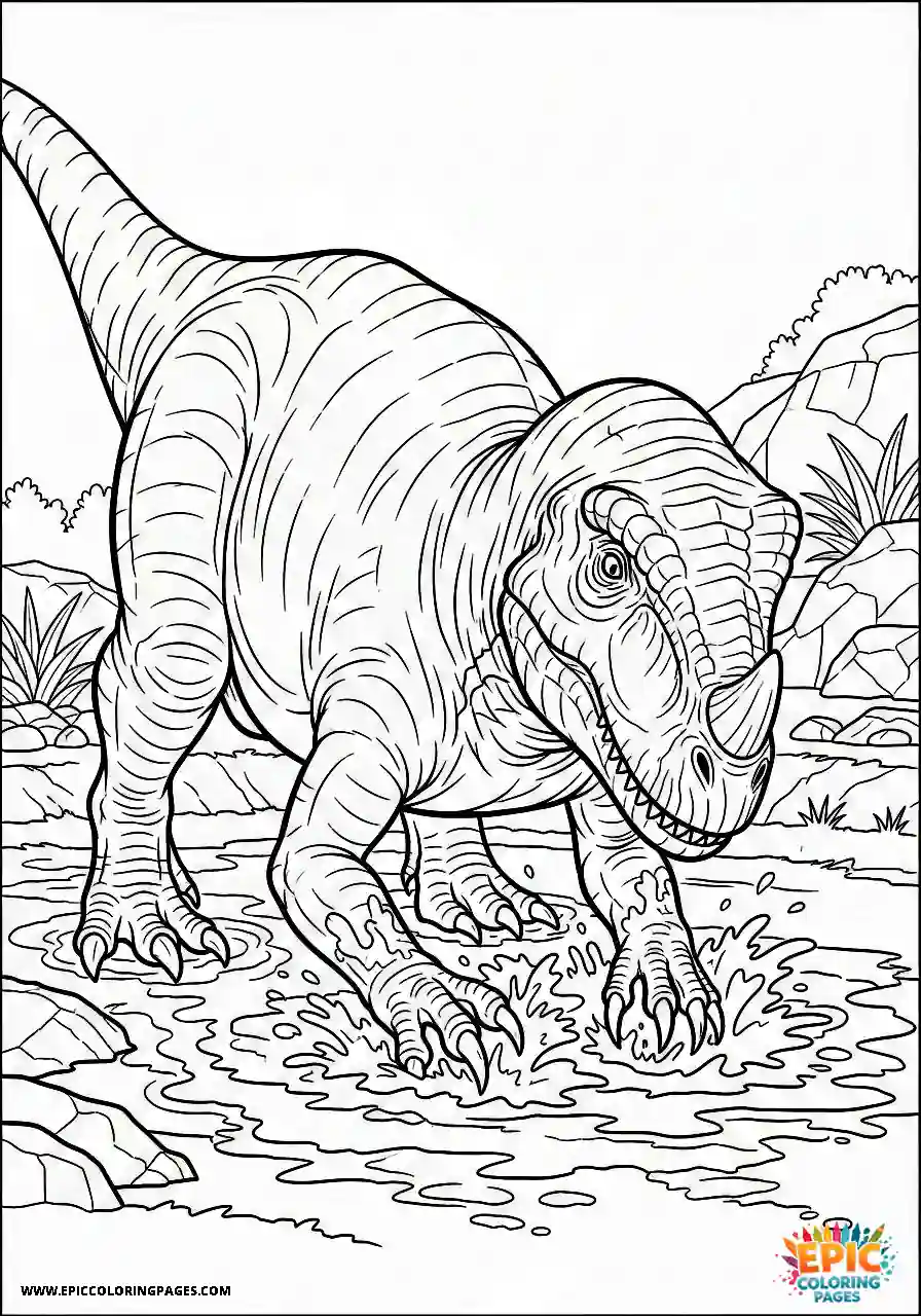 Ceratosaurus ceratosaurus realistic style digging in the mud