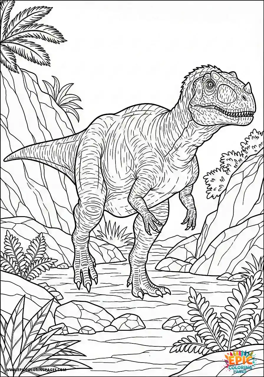 Ceratosaurus ceratosaurus realistic style walking on a rocky path