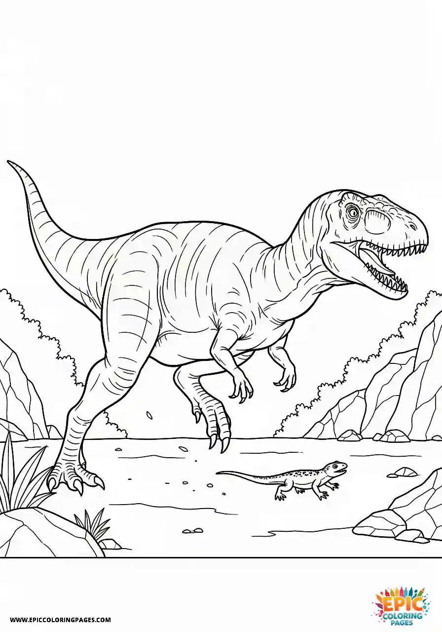 Ceratosaurus ceratosaurus running after a tiny reptile
