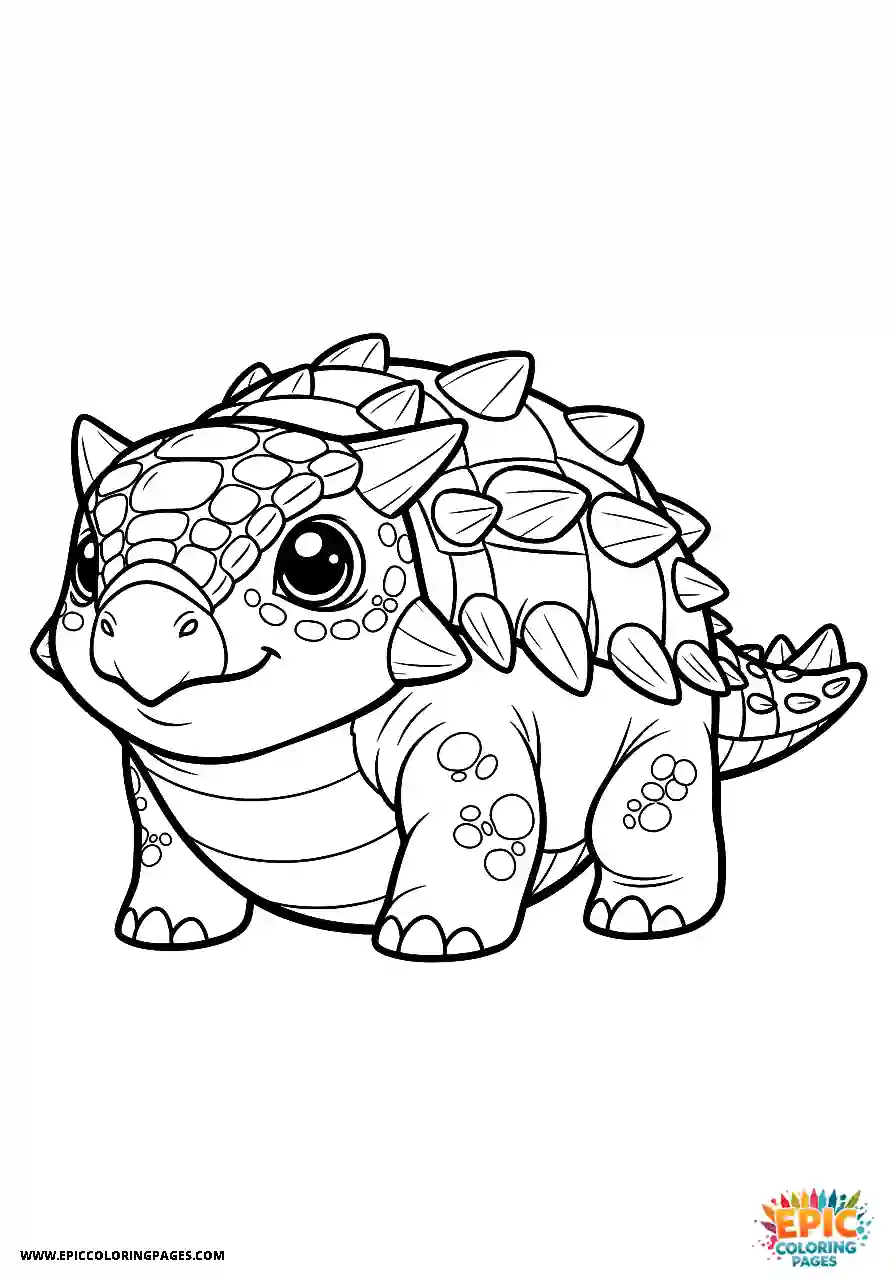 Ankylosaurus Chubby Chibi Style Ankylosaurus Dinosaur With A Very Round Body with thick lines